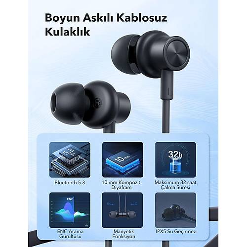 TAOTRONICS TT-BH115 ENC Mikrofonlu Mknatsl Boyun Askl Bluetooth Kulaklk IPX5 5.2 Bt