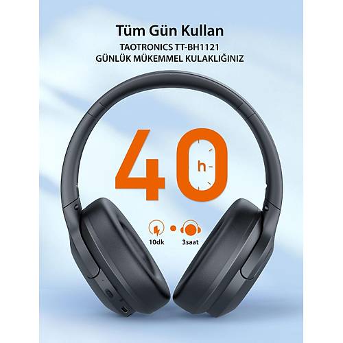 TAOTRONICS TT-BH1121 40 mm Srcl Kafast Bluetooth Kulaklk 20 Saat Mzik BT 5.3 Siyah