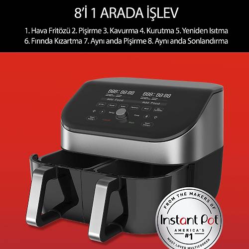 INSTANT 140-3127-01-EU 8Qt Vortex Plus Dual 7.6 Litre 8 Fonksiyonlu Cam Pencereli Hava Fritz