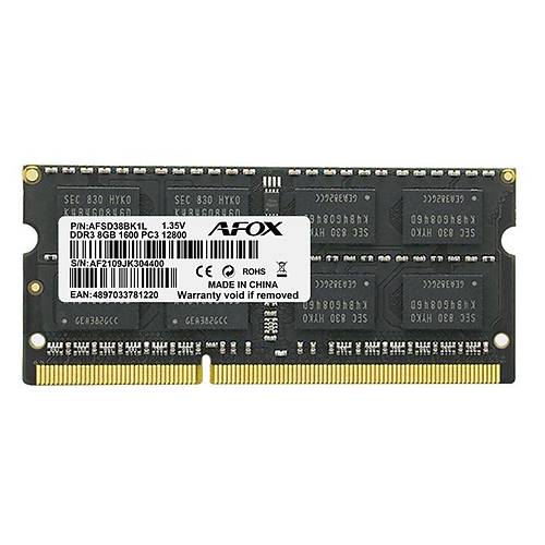 AFOX AFSD38BK1L 8GB 1600MHZ DDR3 SODIMM Notebook Ram