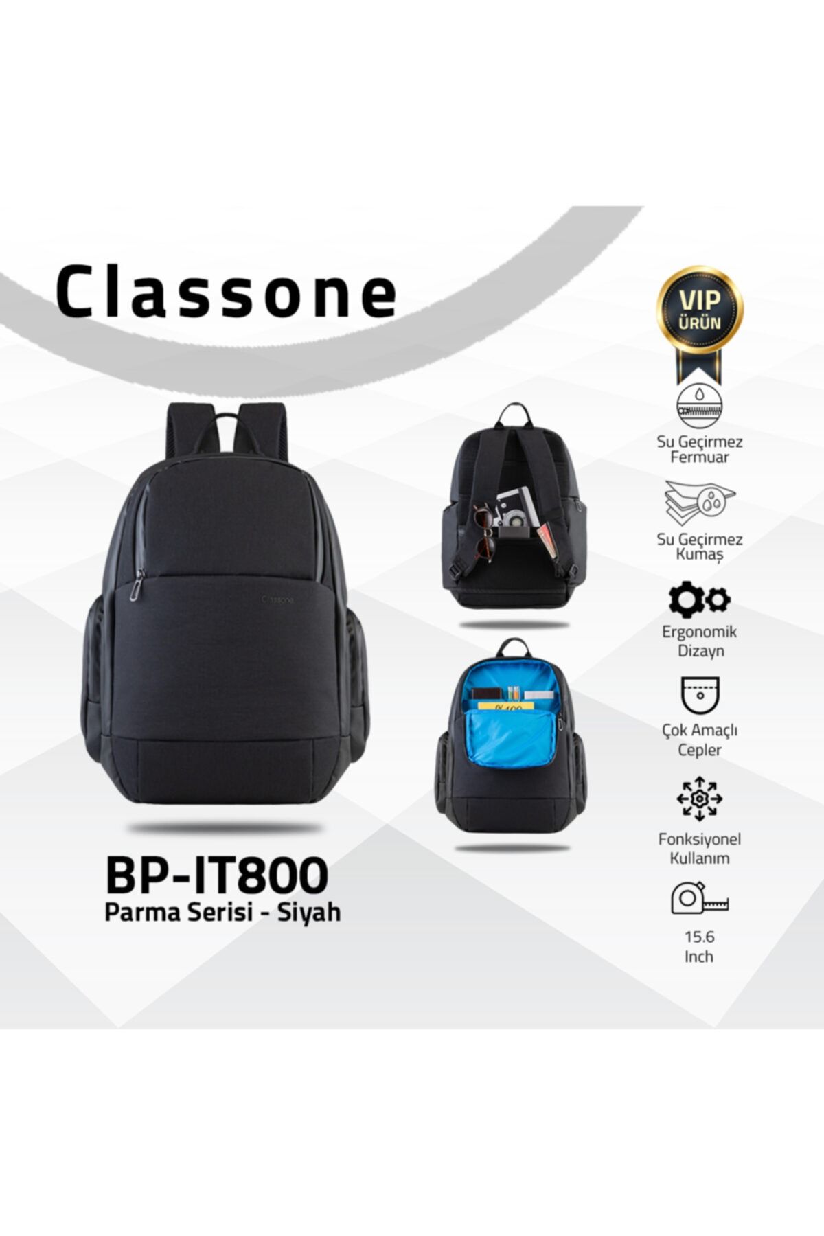CLASSONE Parma Serisi BP-IT800 15.6" Siyah Notebook Sırt Çantası