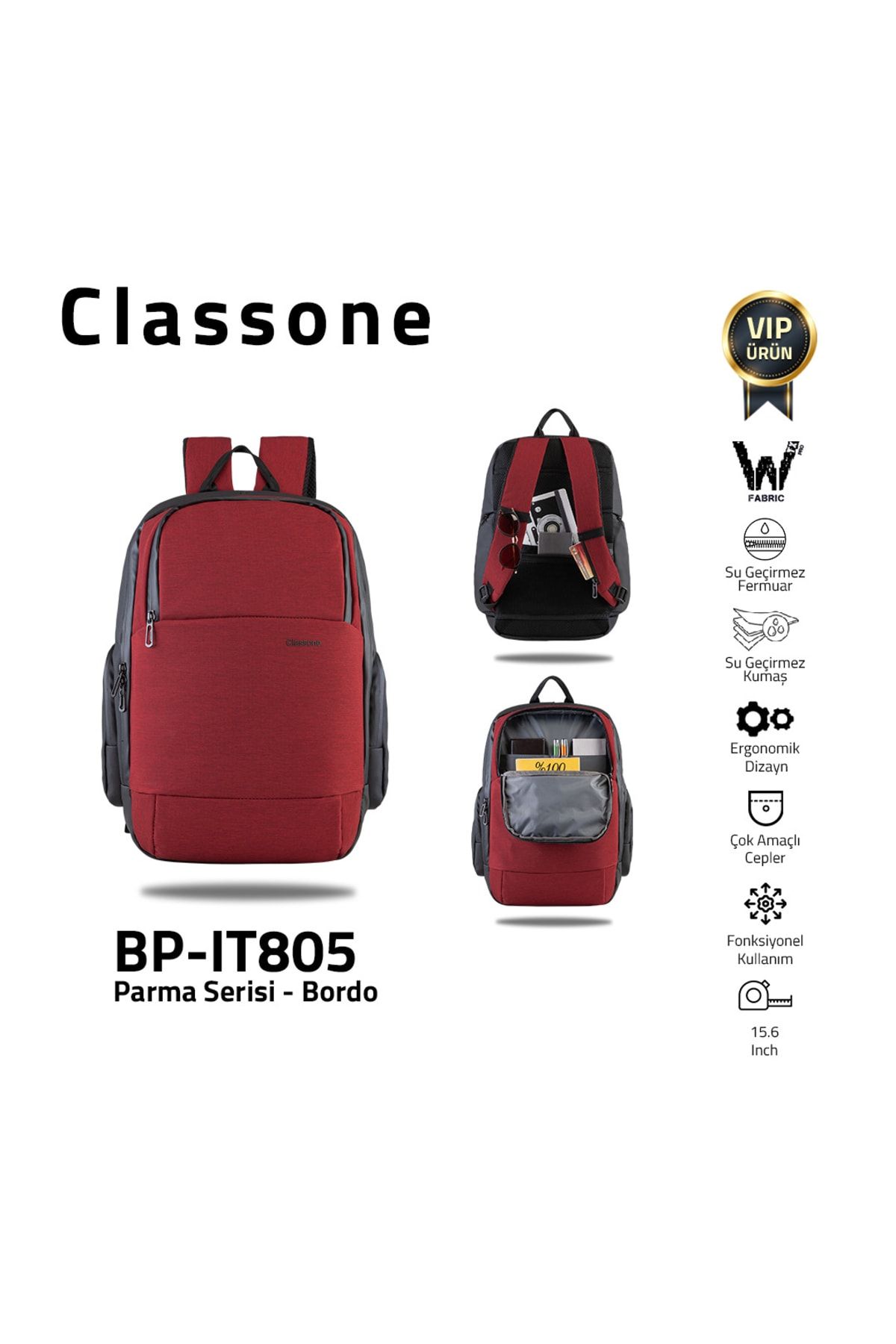 CLASSONE Parma Serisi BP-IT805 15.6" Bordo Notebook Sırt Çantası