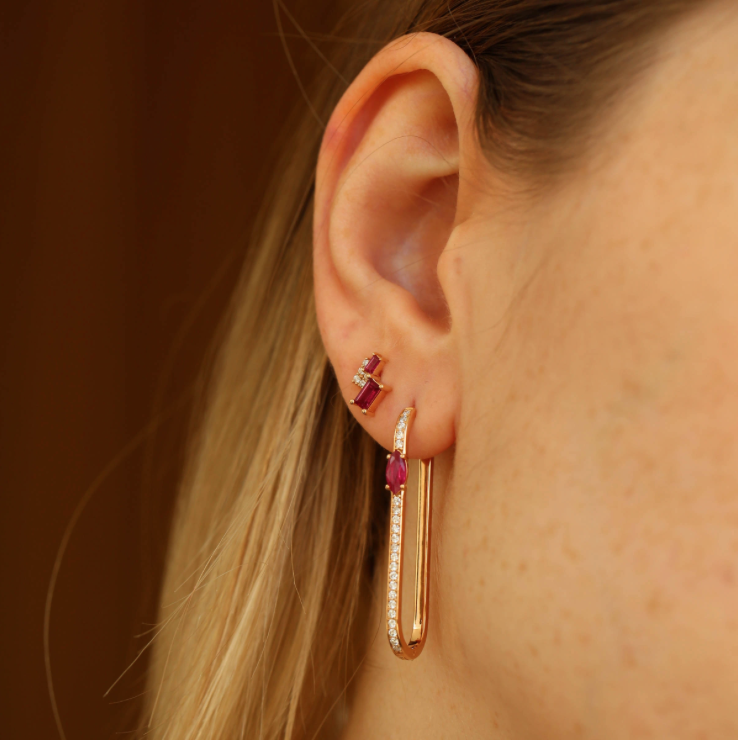 Yakut Pırlanta RoseGold Piercing