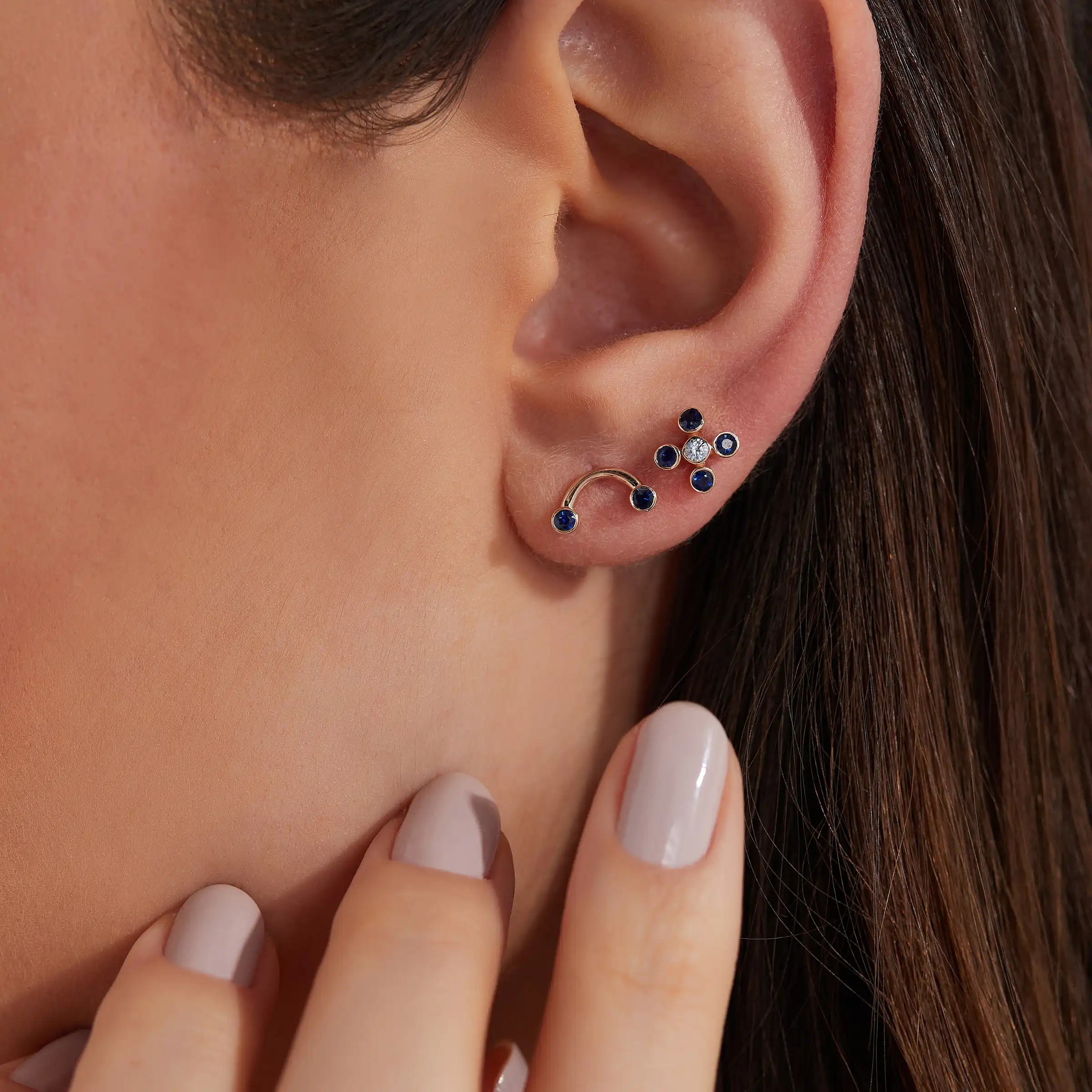Safir Yarım Halka Piercing Küpe