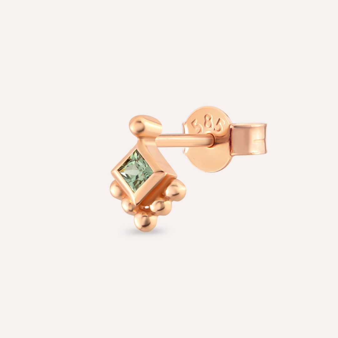 Yeşil Safir RoseGold Piercing Küpe