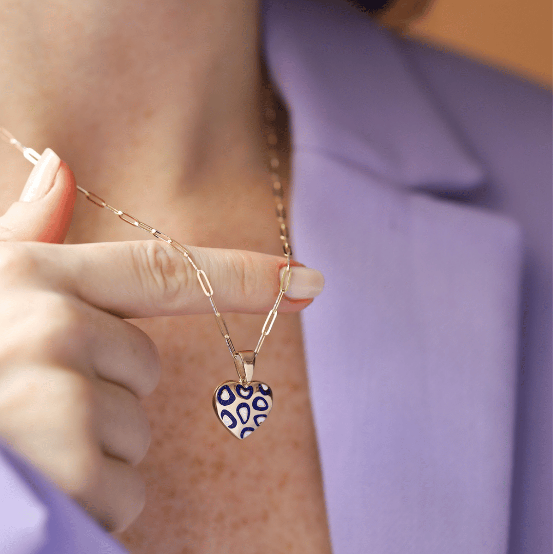 Leopar Desen Kalp Altın Kolye Ucu & Charm