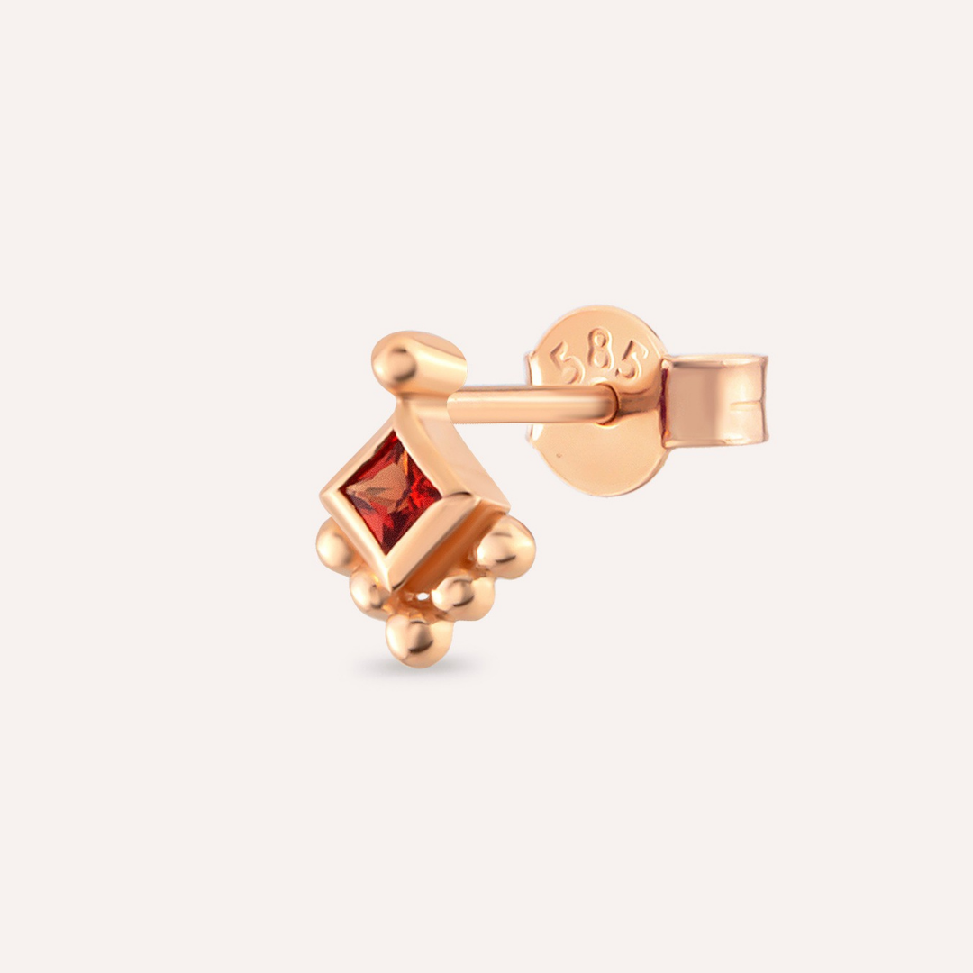 Kırmızı Safir RoseGold Piercing