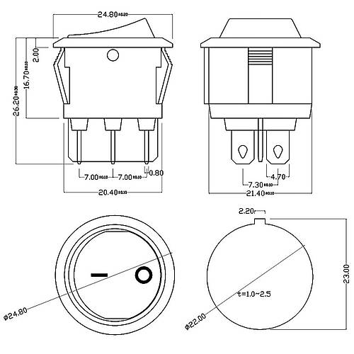 IC-133-6 Yuvarlak Tekne Tipi Anahtar ON-OFF 6P