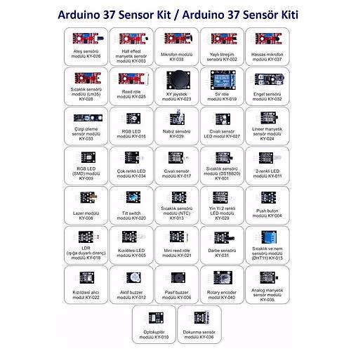 Arduino Uyumlu Sensör Modül Seti-Sensor Kit 37 Parça Plastik Kutulu