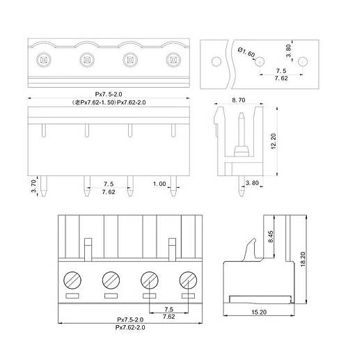 9 Pin 7.62mm Geçmeli 90C Takım Klemens