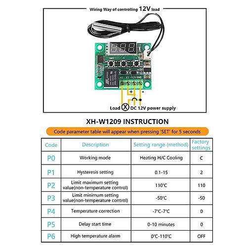 W1209 Röle Çıkışlı Dijital Termostat Kuluçka Akvaryum Sıcaklık Kontrol Kartı