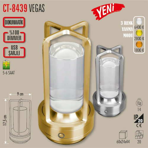 Cata Vegas Gold Şarjlı Masa Lambası CT-8439 