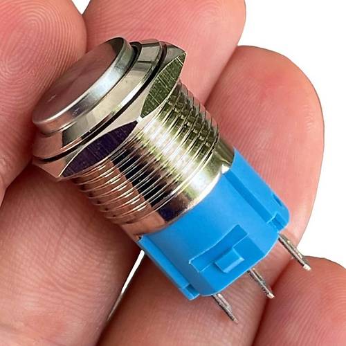 D21 16mm Metal Mavi halka Ledli Kalıcı Buton 24V