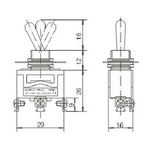 IC-153S Toggle Switch Büyük Boy Vidalı 3P 12mm 15A On-Off-On