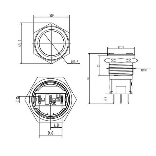 D21 16mm Metal Mavi halka Ledli Kalıcı Buton 24V
