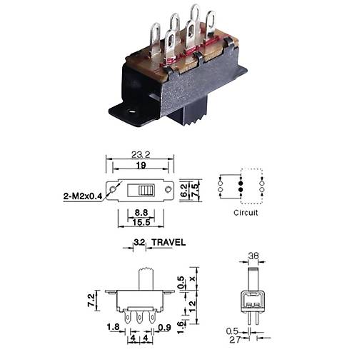 IC-208 Slide Switch On-Off 6P