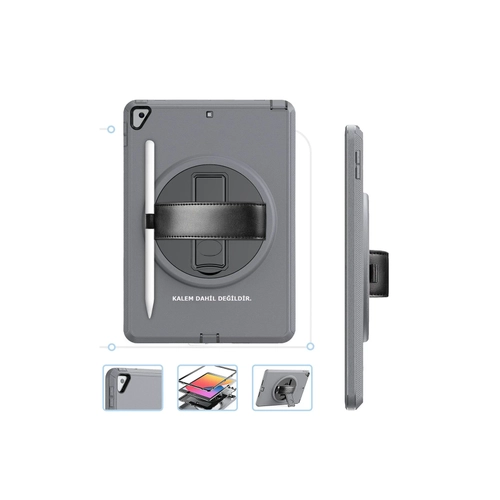 Newface iPad 10.2 (7.nesil) Klf Hand Strap Tablet Klf - Gri