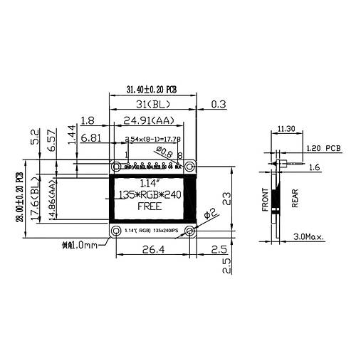 1.14 inch ST7789V Chip 135240 RGB TFT IPS 8 Pin LCD Ekran Modl