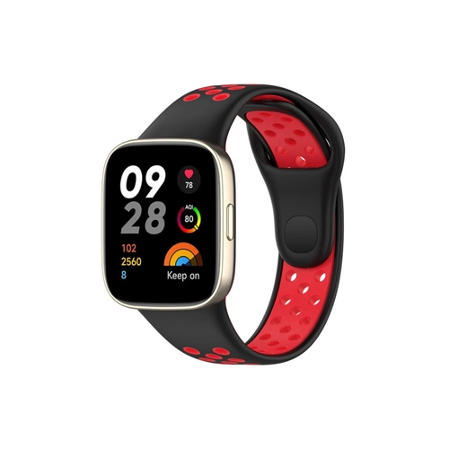 Newface Xiaomi Redmi Watch 3 Spor Delikli Kordon - Siyah-Krmz