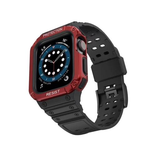 Newface Apple Watch 42mm KR401 Silikon Kordon - Siyah-Krmz