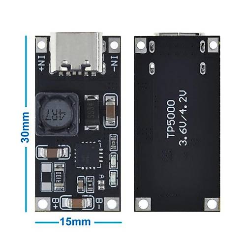 TP5000 LiFePO4 ve Li-ion Pil arj Devresi Type-C Girili Modl 1A
