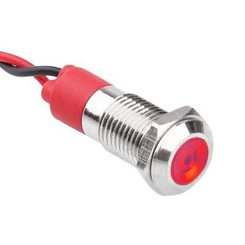 08L-P1 8mm 12-24V Kablolu Metal Sinyal Lambas - Krmz