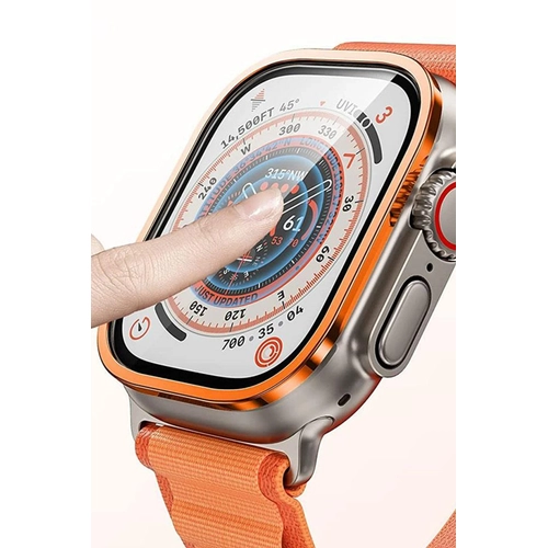 Newface Apple Watch Ultra 49mm Alminyum Kasa Cam Ekran Koruyucu - Turuncu