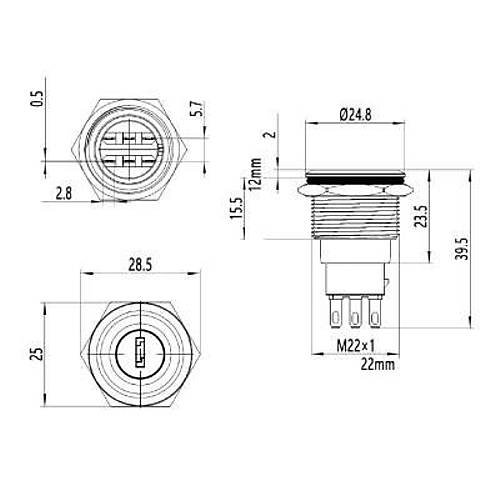 22Y-P1 22mm Anahtarl Mandal Buton 1NO+1NC