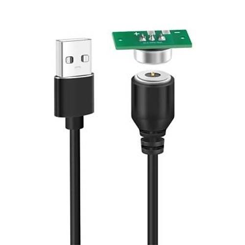 2-Pin 10mm Kablolu PCB'li Pogo Pin Manyetik Konnektr Takm - USB Soketli