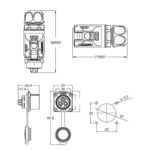 LP-24-C04PE-01-001 4-Pin Su Geirmez Konnektr - Erkek