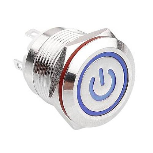 19H-P1-EC 19mm Dz Yayl Ikl Power Metal Buton - Mavi