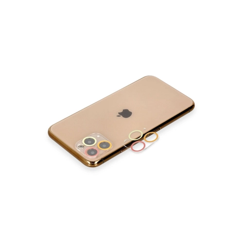 Newface iPhone 11 Pro Max Renkli Kamera Lens Koruma Cam - Turuncu-Krmz
