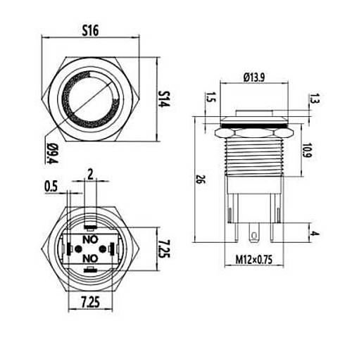 12A-G1-E 12mm kk Yayl Ikl Metal Buton - Krmz