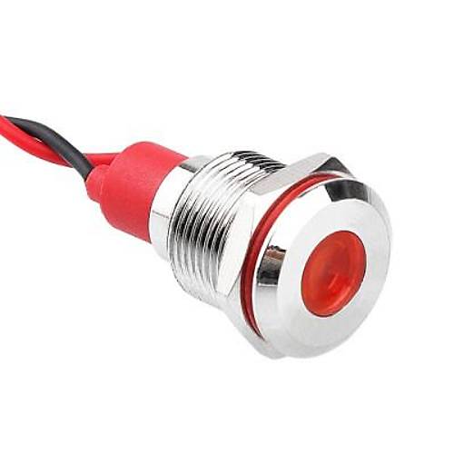 12L-P2 12mm 12-24V Kablolu Metal Sinyal Lambas - Krmz