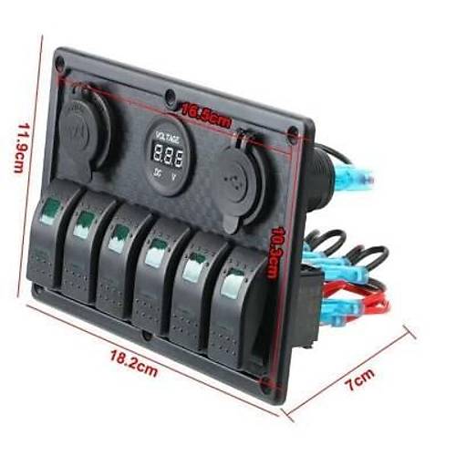 6'l ON-OFF Krmz Ikl Anahtar Switch Panel 2x5V USB akmaklk ve Voltaj Gstergeli