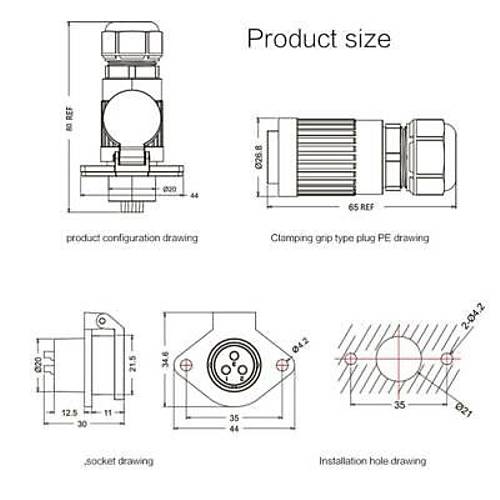 YA-20-C04PE-01-001 4-Pin Su Ge�irmez Konnekt�r - Erkek