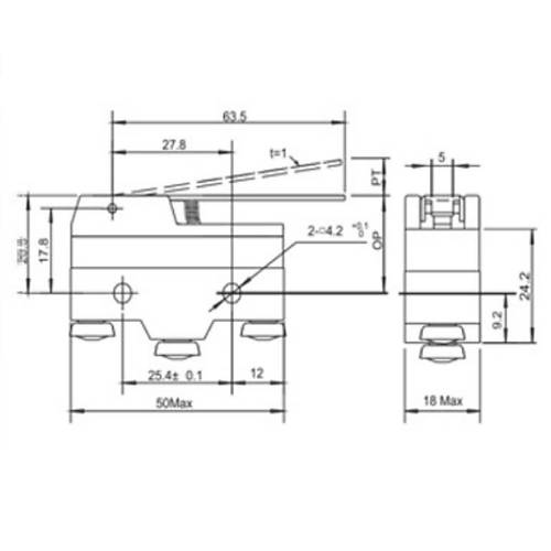 Gwest AZ-15GW-B Uzun Palet Mikro Switch 15A 1NO + 1NC