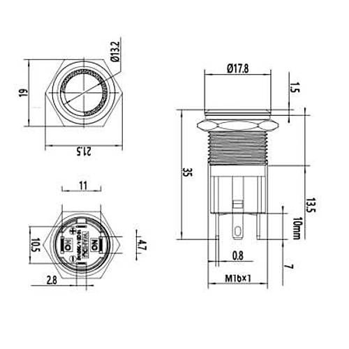 16D-P1Z-E 16mm Dz Anahtarl Ikl Metal Buton - Krmz