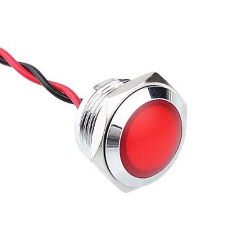 16L-P1 16mm 12-24V Kablolu Metal Sinyal Lambas - Krmz