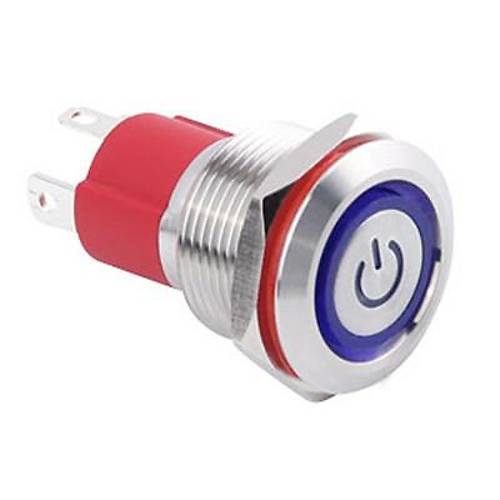 19D-P1Z-EC 19mm Dz Anahtarl Ikl Power Metal Buton - Mavi