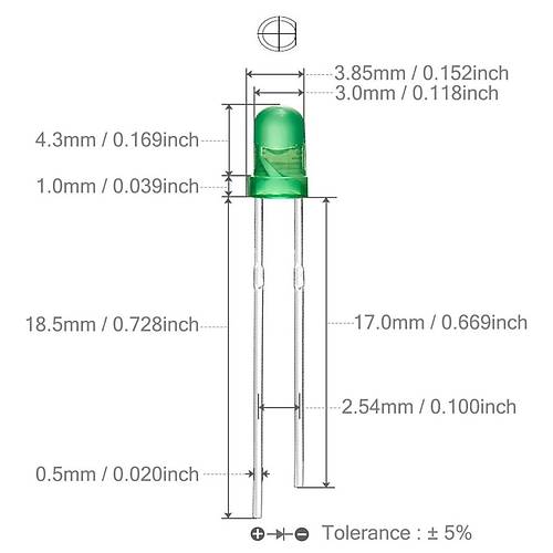 3mm Led Yeil Diyot Diffused 1 Adet