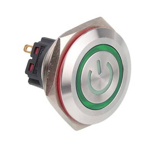 28B-P1Z-EC 28mm Dz Anahtarl Ikl Power Metal Buton - Yeil