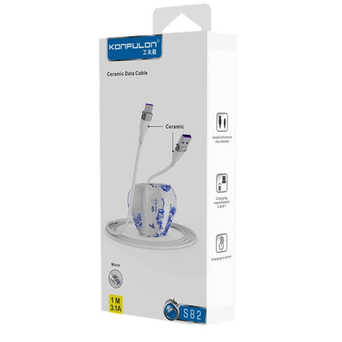 Konfulon S82 Seramik Ulu Micro USB Kablo 1M 3.1A - Beyaz