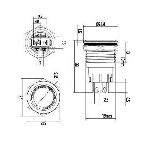19A-P1-E 19mm Dz Yayl Ikl Metal Buton - Yeil