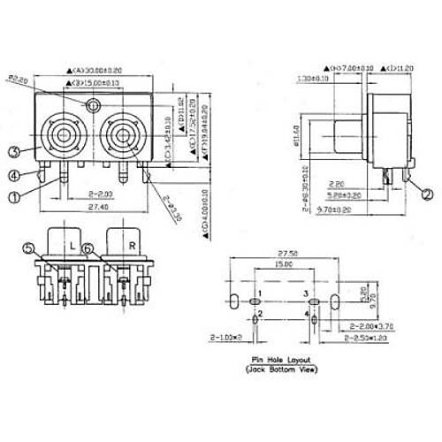 SCP662B 3.5mm Stereo RCA Jack Dişi - PCB Tip