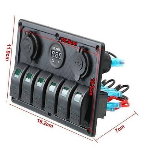 6'l ON-OFF Ikl Anahtar Switch Panel 2x5V USB akmaklk ve Voltaj Gstergeli