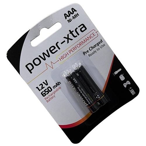 Power-Xtra AAA 650mAh 1.2V Ni-Mh arj Edilebilir Pil - 2'li Blister