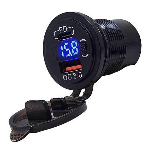 IC-266D-6 Pano Tip Voltmetreli 2'li Usb 3.0 + Type-C Butonlu