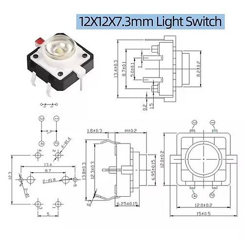12x12mm Mavi Led Ikl Tact Switch