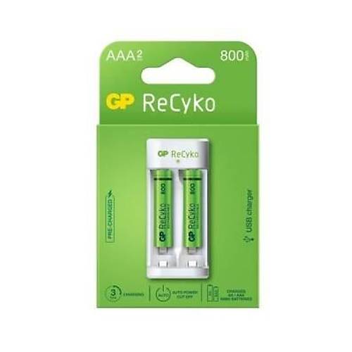 GP 2'li 800mAh AAA arj Edilebilir Pil + USB arj Cihaz